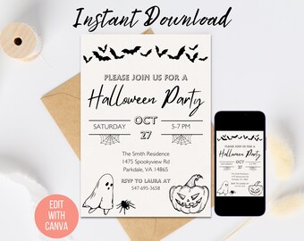 Neutral Vintage Halloween Party Invitation Editable Cute Ghost Invite Template Spooktacular Party Digital Invitation INSTANT DOWNLOAD
