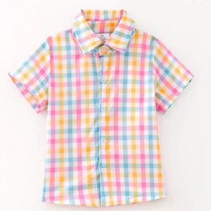 Boys Easter Plaid Button Down Short Sleeve Shirt