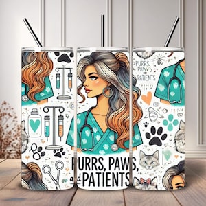 Veterinarian tumbler ~ Vibrant Veterinary Clipart - PURRS, PAWS, and PATIENTS - Whimsical Design for Veterinary Professionals
