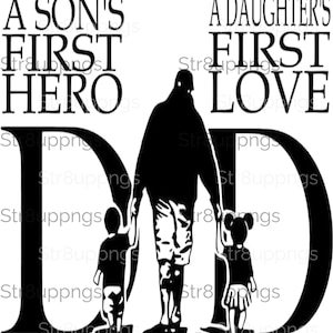 Der erste Held des Sohnes Die erste Liebe der Tochter Monochrome Clipart für Familienzugehörigkeit Sofortiger Download Sublimationsdesign