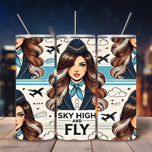 Flight Attendant Clipart: Tumbler Sublimation Design (Digital Download)