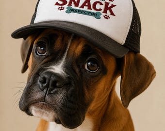 Adora combinar o visual com seu cachorro? Boné para cachorro "Inspetor de Petiscos Certificado", Boné engraçado de caminhoneiro para cachorro, Boné combinando para mamãe de cachorro, Boné fofo para pet, Presente para mamãe de cachorro