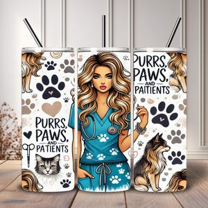 Veterinarian tumbler ~Purrs Paws and Patients Vibrant Clipart for Pet Lovers - Instant Download Sublimation Design for Veterinary Care