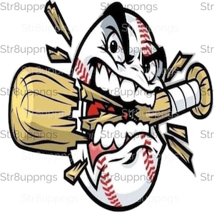 Fierce Cartoon Baseball Biting Bat - Clipart for Instant Download and Sublimation Design