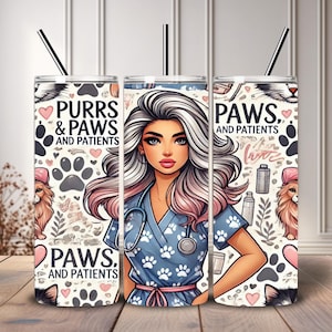 Veterinarian Tumbler Sublimation Design: Pet Care Clipart (Instant Download)
