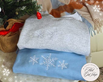 Embroidered Snowflake Sweatshirt, Winter Holiday Crewneck