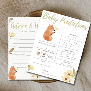 Baby shower animaux des bois prédictions, conseils, jeux de cartes, activité, idée, nom, conseils, souhaits, modèle, message, téléchargement immédiat, numérique, virtuel
