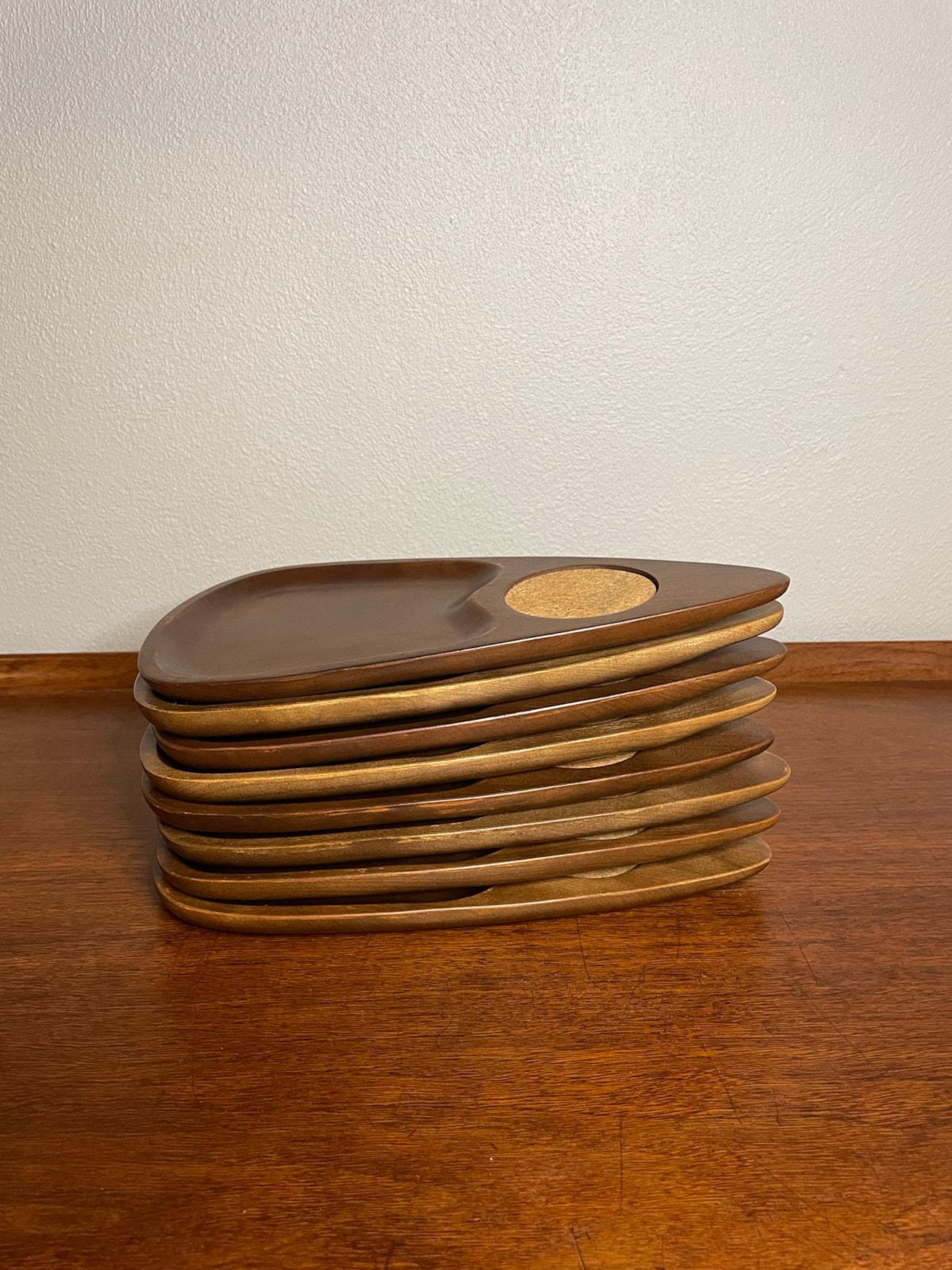 Teak Wood Snack Coaster Trays (Set of 8)