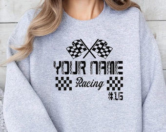 Personalized Racing Sweatshirt, Custom Name & Number, Race Lover Gift