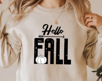 Hello Fall Sweatshirt, Pumpkin Design, Autumn Tee
