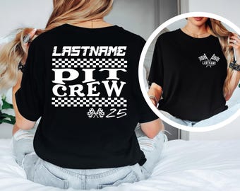 Personalized Pit Crew Racing T-Shirt, Checkered Flag Tee