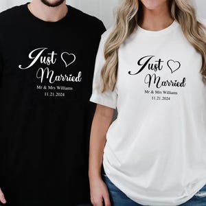 Just Married T-Shirt, Personalized Husband and Wife Couples Honeymoon T-Shirt, Mr and Mrs Any Name Any Date, Finally Matching Wedding Tee