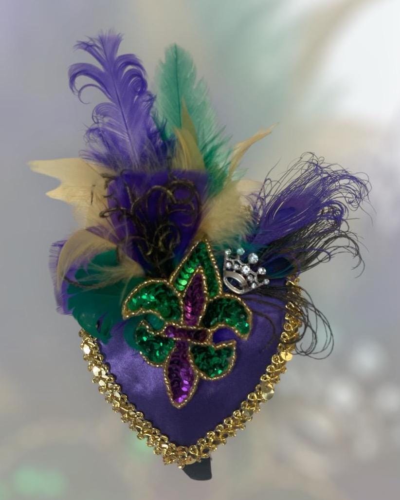 1315 Mardi Gras Fluer Di Lis Headband Feather Sequin Fascinators tiggell 3pcs Mardi Gras Fleur De Lis Headbands Sequin Faux  main image 3