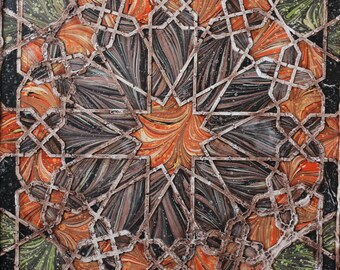 Handmade Turkish Marbling Paper Collage, Geometric Wall Art