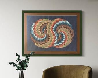 Handmade Geometric Collage – Colorful Modern Wall Art, Abstract Optical Illusion Design, Framed Decorative Artwork