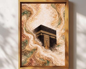 Islamic Kaaba Wall Art, Luxury Gold Marble Abstract Poster, Spiritual Decor (PDF Download)