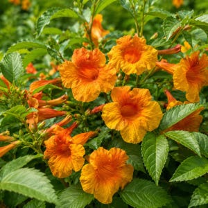 CHICKLET Orange Trumpet Bush Live Plant – Tecoma fulva – Compact Orange Flowering Shrub – 4" Pot