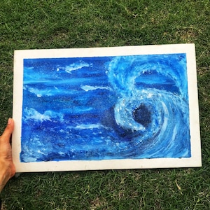 Blue Abstract Ocean Painting – Acrylic Sea Vortex Wall Art – Unique Handmade Canvas Artwork