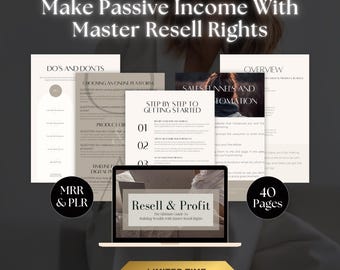 Könnte beinhalten: Ein digitaler Marketing-Leitfaden mit dem Titel "Resell & Profit: The Ultimate Guide to Building Wealth with Master Resell Rights" mit einem zeitlich begrenzten Angebot. Der Leitfaden enthält Informationen zur Auswahl einer Online-Plattform, zur Produktentwicklung, zu Verkaufsfunnels und Automatisierung sowie eine Schritt-für-Schritt-Anleitung zum Einstieg. Der Leitfaden umfasst 40 Seiten.