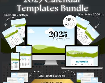 2025 Calendar Template, Bundle of Monthly Calendar, Digital Yearly Calendar, Canva Calendar Template, Desk Calendar, Digital Download