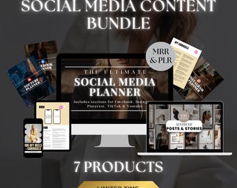 Social Media Content Bundle, Social Media Content Planner, Content Calendar, Editable Planner, mrr digital products, plr digital products