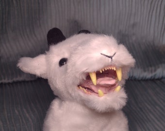 Marduk the Little White Fanged Goat of Fortune! 7" long Black Quality Plush Fanged Goat