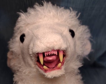 Lamb Chomp! 10" long White with tan hooves Quality Plush Fanged Lamb