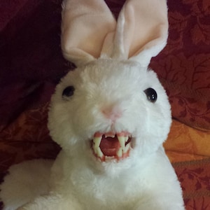 The Beastie of Caerbannog! 10" long White with Pink Ears Quality Plush Fanged Bunny