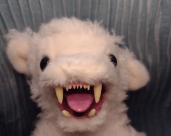 Mini Lamb Chomp! 8" long White with tan hooves Quality Plush Fanged Lamb