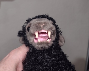 Mini Lamb Chomp! 8" long Black with Grey face and hooves Quality Plush Fanged Lamb