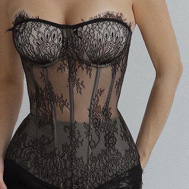 Blouse - Black bustier with Glass straps