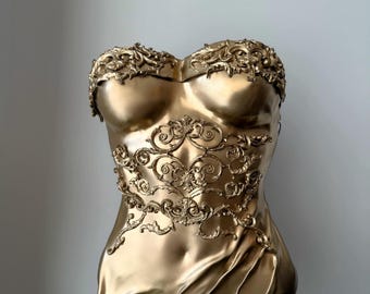 Corsé bustier dorado hecho a medida, atuendo renacentista para sesión de fotos, top metálico cromado efecto espejo, atuendo de diosa para festivales