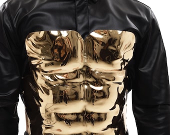 Mens Golden Armor Corset, Christmas Cuirass Breastplate, Gay New Year Rave Outfit, Festival Armor for Men, Male Stage Costume, Artistic Too