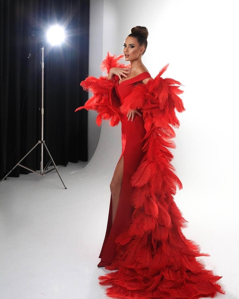 red tulle robe for luxury photoshoot or holiday party