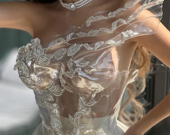 Bridal rhinestone plastic corset bustier top, wedding breastplate with pearls, stage performers outfit, pageant outfit, ballroom dress