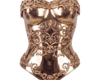 Haut bustier corset fait sur mesure avec armure dorée, tenue renaissance pour séance photo, haut métallique miroir chromé, tenue de déesse du festival