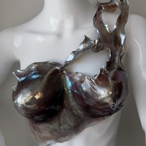 Custom Chrome Armor Corset Bustier Top, Cosplay Breastplate Armor Costume, Metal Bra Festival Outfit, burning man rave outfit