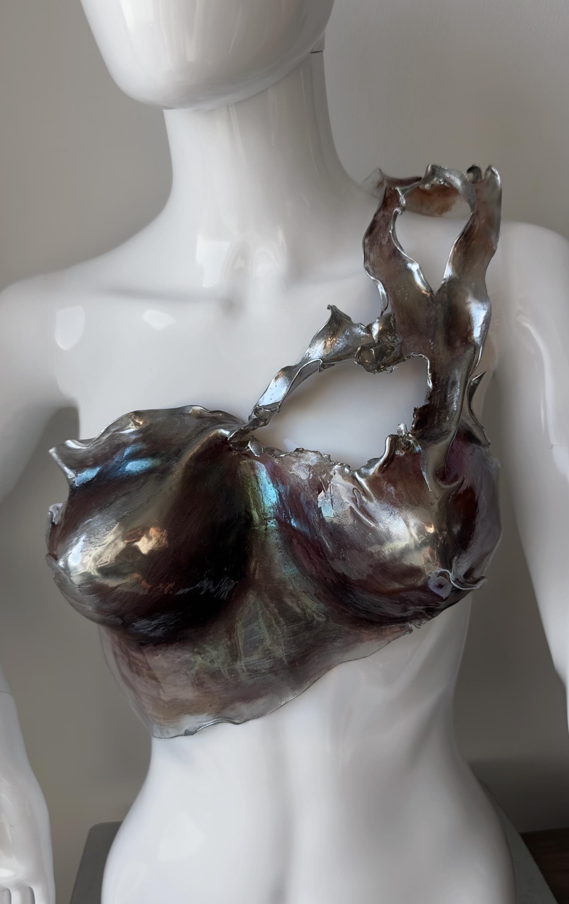 Custom Chrome Armor Corset Bustier Top, Cosplay Breastplate Armor Costume, Metal Bra Festival Outfit, burning man rave outfit