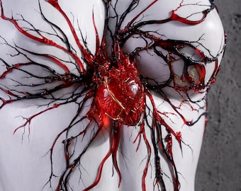 Anatomical heart corset, futuristic white top, avant garde Valentine outfit, cosplay woman corset, heart anatomy top