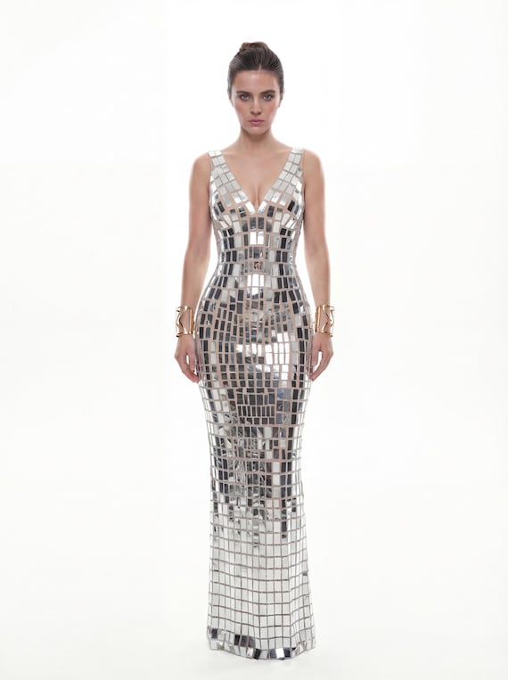 Disco Ball Mirror Dress, Silver Party Gala Gown, Metallic Bodycon New Year  Outfit, Futuristic Club Photoshoot, Birthday Glam Costume - Etsy UK