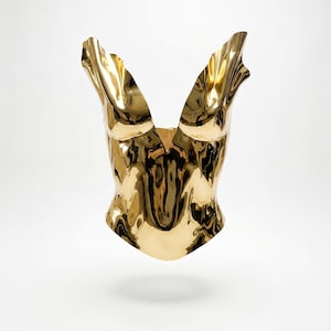 Corsé de armadura dorada, corsé escultural dorado, corpiño de diosa, corsé de festival, corsé futurista, corpiño llamativo