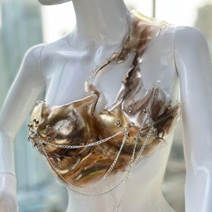 Custom Chrome Armor Corset Bustier Top, Cosplay Breastplate Armor Costume, Metal Bra Festival Outfit, Goddess Acrylic Bustier, Handmade top
