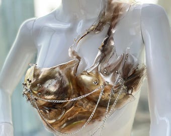 Custom Chrome Armor Corset Bustier Top, Cosplay Breastplate Armor Costume, Metal Bra Festival Outfit, Goddess Acrylic Bustier, Handmade top