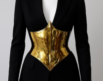 Corset gold belt metallic, underbust corset belt, steampunk festival outfit, christmas costume cosplay, performance waist cincher