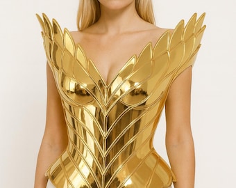 Angel costume wings corset, white goddess armor, dark angel halloween outfit, swan queen cosplay, stage photoshoot top, halloween bride