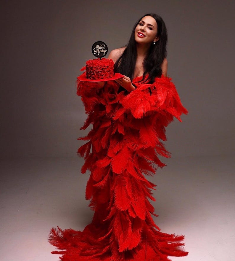 dramatic red outfit for New Year and Christmas celebration