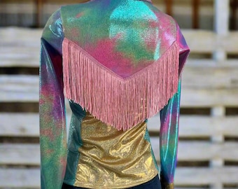 Cotton Candy Canyon Rodeo Shirt with YOKE FRINGE and Full separating Snap Front and Snap cuffs Kids or Adult Sizes