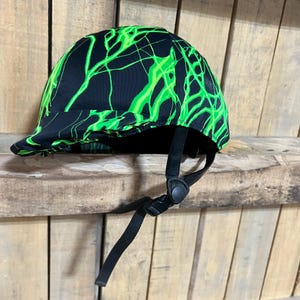 Neon Green Lightning Helmet Cover for Equestrian Riding Helmet