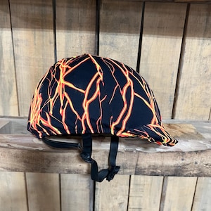 Neon Orange Lightning Helmet Cover for Equestrian Riding Helmet