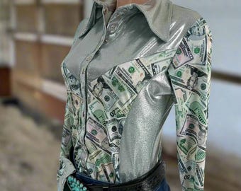 Cold Cash Metallic Rodeo Shirt with Snap Front and snap cuffs Kids or Adult Sizes